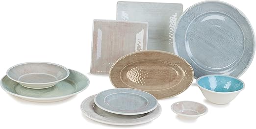 Carlisle FoodService Products Grove Reusable Plastic Plate Dinner Plate with Wide Rim for Home and Restaurant, Melamine, 11 Inches, Buff, (Pack of 12)