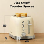 Toaster 2 Slice Retro Stainless Steel with 1.5” Extra Wide Slots Bagel, Defrost, Reheat, Cancel Functions, 6 Bread Shade Settings, Removable Crumb Tray, Cream White