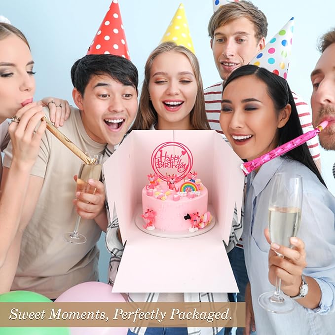 Cakebon Cake Boxes with Boards - 12 Inch Round Cake Drum White (3-pack) - Box With Window for Birthdays, Weddings and Parties