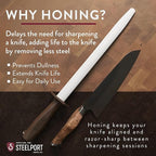 STEELPORT 12 inch Oval Ceramic Honing Rod | Professional Knife Sharpener Rod with Oregon Black Walnut Handle, Safety Guard | Premium Serrated Blade Sharpener For All Knife Types