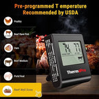 ThermoPro TP16H Large LCD Digital Meat Thermometer for Cooking, Smoking, Grilling, BBQ Food Thermometer with Clock Timer and Stainless Steel Probe, Black