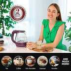 OVENTE Electric Kettle, 1.5L Borosilicate Glass Countertop Water Heater and Boiler for Coffee or Tea, BPA-Free, Auto Shut-Off, Boil-Dry Protection, Removable and Washable Spout Filter, Purple KG83P