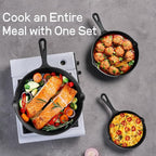 WANGYUANJI Heavy-Duty Cast Iron Skillet Set – Durable Frying Pans for Stove, Oven, Grill & Campfire, Easy to Use and Clean, Black(5.91inch,7.87inch,10.04inch)