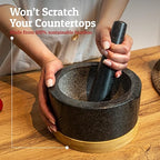 PriorityChef Heavy Duty Mortar and Pestle Set with Bamboo Base, 100% Natural Granite Stone Grinder, Guacamole Bowl and Masher, 4 Cups, Black