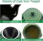YJX Cast Iron Teapot and Tea Cups Set, 33.8oz Hexagon Pattern Tea Set with Cups and Cup Mats, Enameled Tea Kettle for Stovetop, Durable Tea Pot Set with Stainless Steel Infuser for Loose Leaf