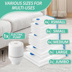 Cozy Essential 20 Pack Vacuum Storage Bags with Electric Pump, Vacuum Seal Space Saver Bags for Clothing, Pillows, Blanket, Bedding, Comforters