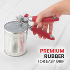 Zulay Kitchen Heavy Duty Stainless Steel Can Opener Manual with Large Bottle Opener - Manual Can Opener with Turn Knob with Soft Grip Handles - Red