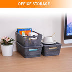 Plastic Storage Baskets With Lid, Storage Bins for Organizing, Stackable Decorative Containers for Shelves Drawers Desktop Closet Playroom Classroom Office, 8 Pack-Grey