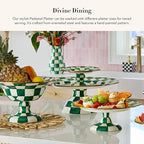 MACKENZIE-CHILDS Enamel Pedestal Platter, Round Cake Stand, Large, Green-and-White Emerald Check