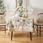 ISAENNE Designer French Light Beige Long Tablecloth Rectangle,Linen Florals and Birds Pattern Table Cloth,Anti-Wrinkle Decorative Tablecloths for Dining Thanksgiving Kitchen,63"*102"-Cornucopia