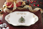 Spode Christmas Tree Gold Medium Oval Platter, 13-Inch Fine Porcelain - Nostalgic Holiday Serveware, Decorative Christmas Tree Pattern with Gold Rim - Dishwasher, Freezer Safe - Festive Table Decor