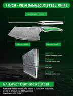 7 inch Nakiri Knife, Japanese VG-10 Damascus Steel Meat Cleaver, Ultra Sharp Vegetable Knife with Full-tang Handle in Green Resin, LA-S9 Series