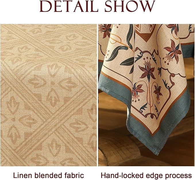 patdrea Designer French Small Rectangular Tablecloth,Beige Anti-Wrinkle Durable Floral Farmhouse Table Cloth,Decor Tables Covers for Kitchen Dining,Tea Party,Christmas,Thanksgiving,55"x71"-Fram