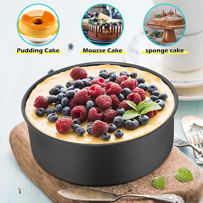 LIANYU 8 Inch Cake Pans Set for Baking, Round Cake Mold of 3, Nonstick Stainless Steel Baking Pan Tin, Non-toxic Coating, Straight Side & 3 Inch Deep, Sturdy & Rust Resistant