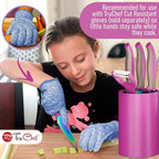 5-Piece Kids Knife Set for Real Cooking | Stainless Steel Chef, Paring & Serrated Knives with Peeler & Holder | Safe Junior Chef Cooking Set for Kids (5 pcs, Pink)