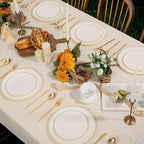 PULOTE 60 PCS Ivory Plastic Plates - Cream Plastic Disposable Include 30 Dinner and 30 Dessert Plates with Gold Rim - Ideal for Party & Wedding