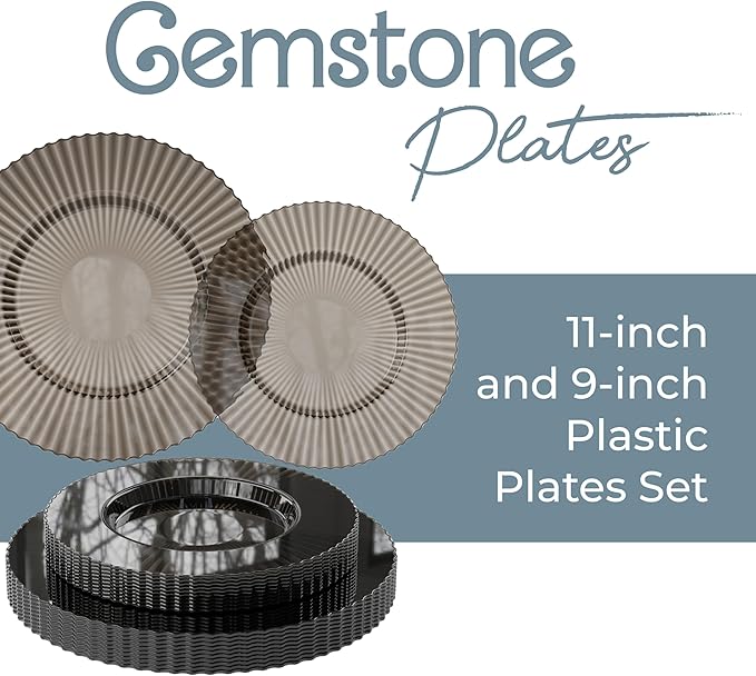 Exquisite 80 Piece Plastic Disposable Plates Set For 40 Guests I 20 X 9 Inch & 40 X 11 Inch Disposable Plastic Plates | Color: Brown | Great for Weddings Parties And Formal Occasions