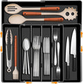 Homecor Silverware Organizer - Expandable Kitchen Drawer Organizer, 3" High Utensil Holder, BPA Free Flatware and Cutlery Tray for Spoons Forks Knives, Plastic Kitchen Organizer and Storage, Black