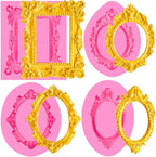 JOERSH 4PCS Baroque Frame Mold, Picture Photo Frames and Mirrors Silicone Fondant Mold for Cake Decorating, Cupcake Topper, Chocolate, Candy, Sugarcraft, Dessert Decor