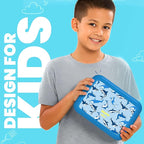 YOLAY Bento Box for Kids Lunch Box Leak-Proof, 5-Compartment Lunch Box Kids for Ages 3-10, Durable with Anti-Slip Base, Suitable for Schools, Outdoor and Travel (Sharks)