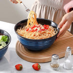 Hasense Serving Bowls, 60 Ounces Ceramic Salad Pasta Soup Bowls, 8.5 inch Large Bowls for Kitchen Ramen Pho Fruit Cereal Popcorn, Microwave and Dishwasher Safe, Set of 2, Blue