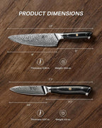 KYOKU Knife Set, 2pc Japanese Kitchen Knife Set for Cooking, 8" Chef 3.6" Paring Knife with Sheath Gift Box, Professional Sharp Damascus Stainless Steel Knives for Meat Vegetable Fruit