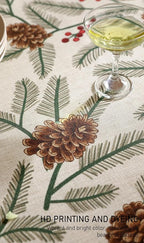 ISAENNE Designer Christmas Beige Linen Rectangular Tablecloth,Pinecones Pattern Indoor Tablecloths,Washable Decor Table Cloth for Dining Thanksgiving Kitchen Christmas,55"*87"-Carol B