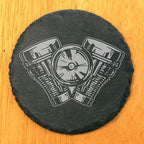 Power & Protection: V-Twin Engine Coasters for Your Ride - Round Slate - Set of 8