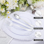300Pieces Silver Plastic Silverware - Heavy Duty Disposable Utensils - Silver Plastic Cutlery Set Includes 100 Forks, 100 Spoons, 100 Knives for Dinner Parties Weddings