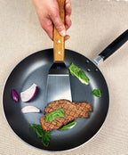 2Pcs Metal Spatulas Set, Metal Spatula for Cast Iron Skillet, Cooking Utensils Fish Egg Grill Spatula Stainless Steel Slotted Spatula, Wok Flat Top Small Metal Spatula Turner with Wood Handle