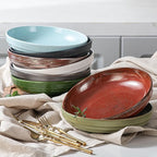 HAPPY KIT 9'' Large Pasta Bowls Set of 4, 42 Oz, Stoneware Reactive Glaze Salad Bowls, Ceramic Serving Bowls for Fruit,Soup,Noodle, Dinner, Scratch Resistant, Dusty Rose