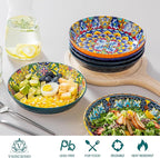 vancasso 32 Oz Pasta Bowls Sets of 6, Ceramic Large Colorful Salad Serving Bowls for Kitchen, Dishwasher & Microwave Safe, Soup Pasta Plates