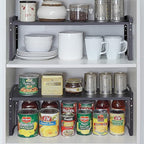 Expandable Shelf for Cabinet Organizer Adjustable Stackable Spice Rack at Kitchen and Bathroom More, Counter Countertop Cupboard Organization Pantry Storage(LARGE/1PACK/BLACK)