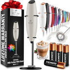 Zulay Kitchen Powerful Milk Frother Wand With 4 AA Duracell Batteries - Ultra Fast Handheld Drink Mixer - Electric Whisk Foam Maker for Coffee, Lattes, Cappuccino, Matcha & Creamer