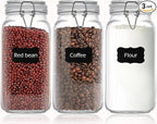 Clear Food Storage Jars 78oz Square, Airtight Glass Canister with Lids Set of 3, Kitchen & Pantry Organization Food Storage Container for Canning, Sugar, Flour, Candy, Cereal, Coffee