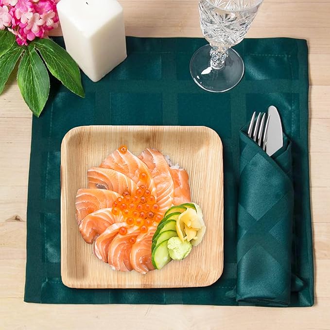 Raj Palm Leaf Plates Disposable Bamboo Plates 10 Inch & 7 Inch Square Bulk Party Pack (50 Pc) Compostable and Biodegradable - Better than Plastic & Paper Plate for Lunch, Birthday, Camping