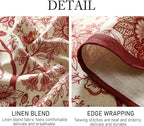 ISAENNE Designer French Linen Small Rectangular Tablecloth,Red Floral Washable Indoor Table Cloth,Durable Home Decor Tablecloths for Dining Thanksgiving Kitchen Party Christmas,55"*71"-Ruyi A