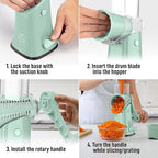 Zulay Kitchen Rotary Cheese Grater 5 Blade Cheese Shredder - Manual Hand Crank Cheese Grater With Reinforced Suction & 5 Interchangeable Drums - Easy to Use, Vegetable Chopper Round Mandoline Slicer
