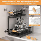Under Sink Organizer, 2-Tier Metal Pull Out Cabinet Organizer Shelf Kitchen Bathroom Organizers and Storage with Sliding Drawer Undersink Pantry Cabinet Closet