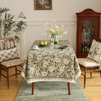 ISAENNE Designer Green Linen Small Rectangular Tablecloth,Floral French Country Indoor Table Cloth,Stain Resistant Home Decor Tablecloths for Dining Kitchen Thanksgiving Party,55"*71"-Brune