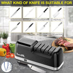 Secura 3-Stage Electric Knife Sharpener with 100% Diamond Abrasives and Precision Angle Guides, Professional Sharpening Tool for Kitchen Straight Edge, Serrated Knives and Ceramic Knife, Black