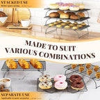 Cooling Racks for Cooking and Baking - 3 Tier Stackable Grid Wire Baking Rack for Oven Cooking, Baking, Grilling, Roasting - Dishwasher Safe Bacon Rack - Black