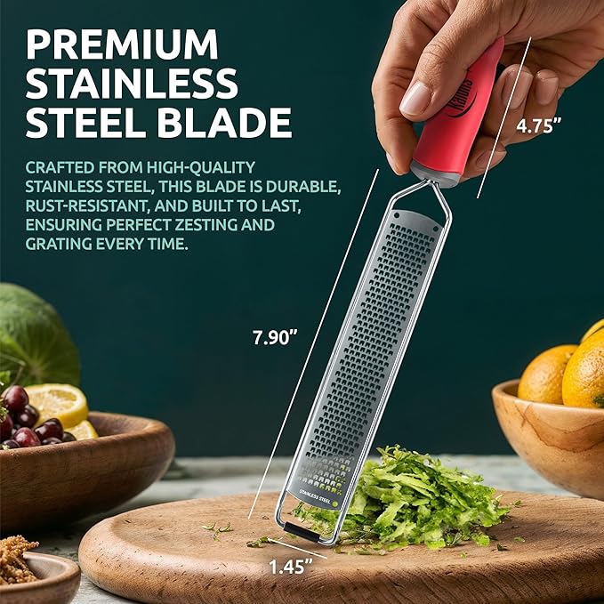 Lemon Zester & Parmesan Cheese Grater - Premium Citrus Zester Graters For kitchen W Stainless Steel, For Chocolate, Garlic, Ginger, Nutmeg, Fruits, Vegetables - Bonus Cleaning Brush & Glove