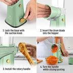 Zulay Kitchen Rotary Cheese Grater 5 Blade Cheese Shredder - Manual Hand Crank Cheese Grater With Reinforced Suction & 5 Interchangeable Drums - Easy to Use, Vegetable Chopper Round Mandoline Slicer