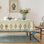 ISAENNE Designer Linen Floral Long Tablecloth Rectangle,Light Green Farmhouse Durable Table Cloth,Washable Decor Tablecloths for Dining Kitchen Thanksgiving Christmas,63"*102"-Floralsea B
