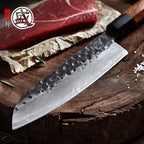 MITSUMOTO SAKARI Santoku Chef Knife 7 inch - Hand Forged Japanese Kitchen Knives, 3-Layer 9CR18MOV High Carbon Steel, Rosewood Handle & Sandalwood Box