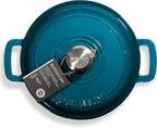 Signature Enameled Cast Iron Dutch Oven, Non-Stick Serving Pot with Tight Fitting Lid for Perfect Roasting, Baking, Sauteing, and Bread Making | 5.5Q (5.2L) - Ocean Blue