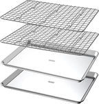 Baker's Secret 4pcs Set, 2x Baking Trays for Oven, 100% Recycled Aluminum, Non Toxic, Bakeware Set Cookie Sheet 13.6" with 2x Stainless Steel Rack Never Rust - The Natural Aluminum Collection