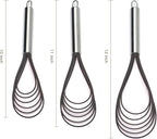 Flat Whisks Stainless Steel,3 Pack 10''+11''+12'' Set Premium Sturdy-6 Silicone Heads Non Stick Wires Whisk for Blending Beating Stirring Kitchen Cooking Color Grey by Jell-Cell