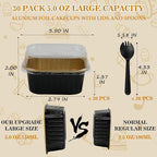 Mini Cake Pans With Lids, BAKINGPAK 30PCS 5OZ Square Mini Aluminum Pans Disposable Aluminum Foil Cupcake Cups Individual Cake Pans with Lids for Children Party Wedding Party,Black Gold